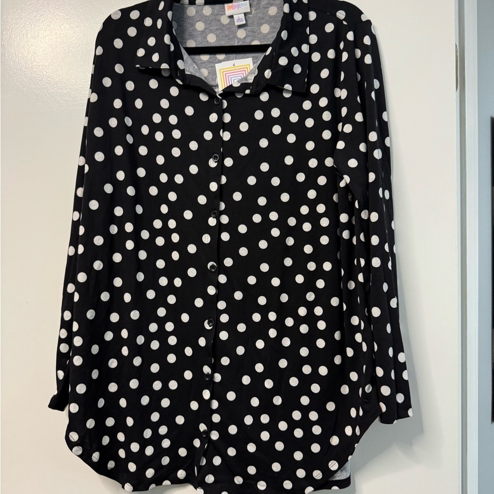 Lularoe Valentina - Polka Dot Black and White Women's Top
